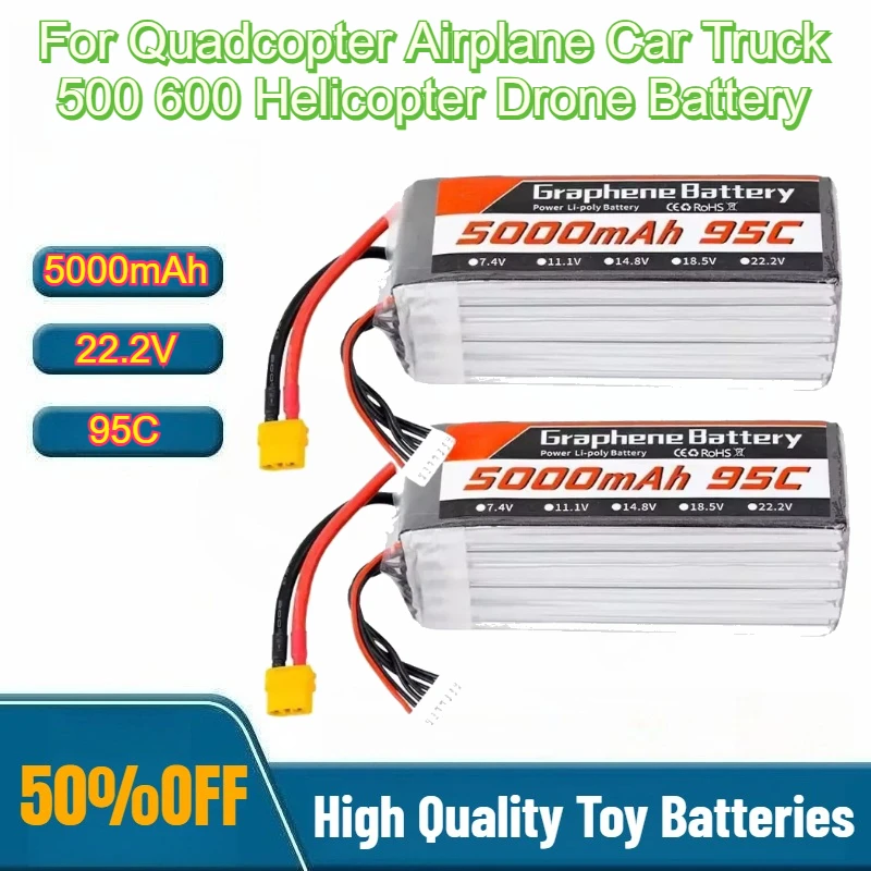6S Lipo Battery 22.2V 5000Mah - 95C 22.2V 6S 5000mAh リポバッテリー。XT60/XT90/EC5/Tプラグ付き。クアッドコプター、飛行機、車、トラック、500/600ヘリコプター、ドローン用。