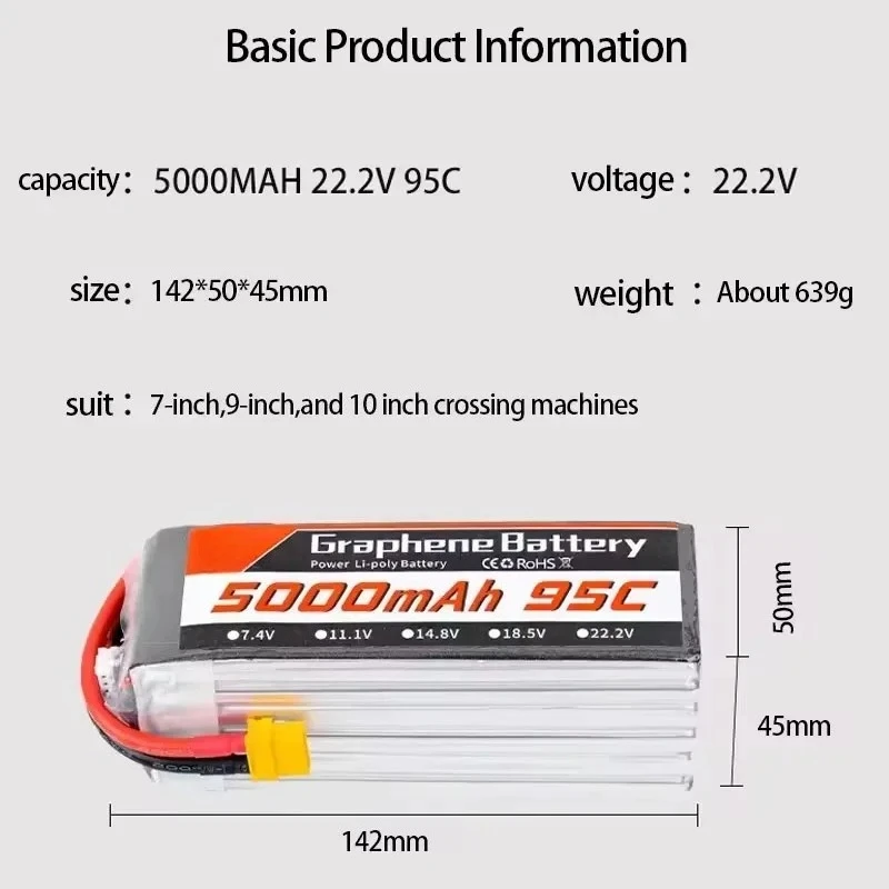 95C 22.2V 6S 5000mAh リポバッテリー。X - 6S Lipo Battery 22.2V 5000Mah のレビューと価格